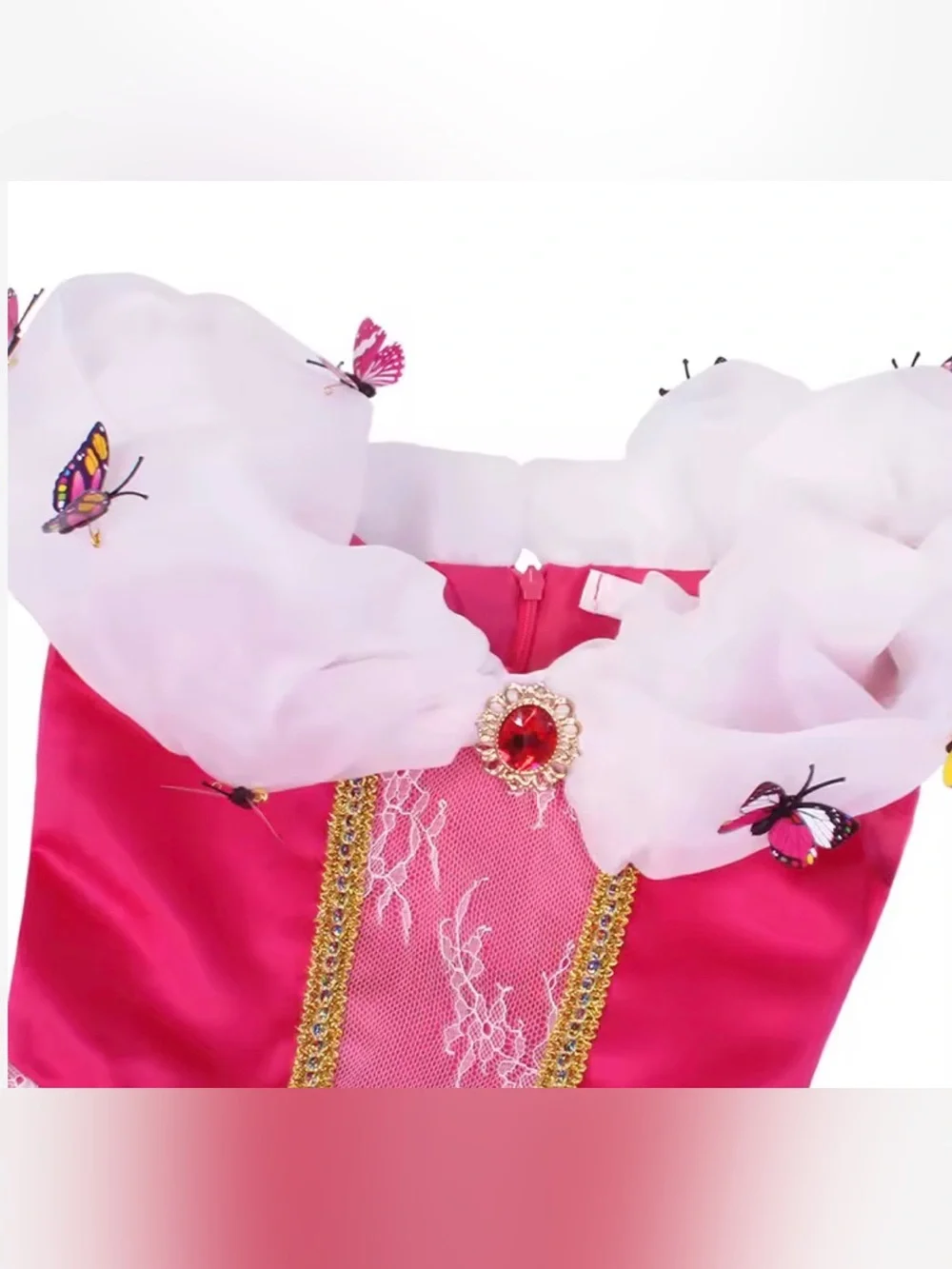 Girls' Pink Princess Tulle Gown Costume with Butterfly Accents